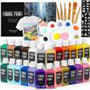 Fabric Paint Set - Permanent & Washer Safe, 24 Vibrant Colors, in Bottles (60ml/2oz), Non-Toxic Certified Fabric Paint with Brushes & Stencils, Textile Paint for Clothes, DIY Projects & Art