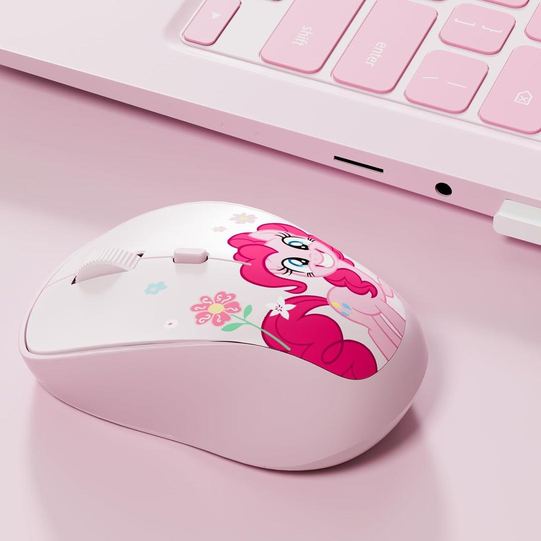My Little Pony Pinkie Pie Rechargeable Wireless Mouse - 4-Button Silent Click Mouse with 3 Adjustable DPI (1000/1200/1600), 2.4GHz Wireless for Windows/Mac - Compact & Ergonomic Design, Pink