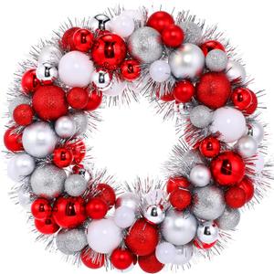 Silipull 14 Inch Christmas Ball Fireplace Tabletop Christmas Decorations Xmas Decorative Ball Ornaments Centerpiece Decor Holiday Table Decorations for Party Decor(Red White Silver)
