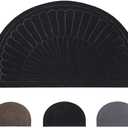 Rubber Doormat Indoor Outdoor Half Round Front Door Mat, Low Profile Welcome Mat with Non Slip Backing Absorbent Shoe Scraper Floor Mat Entry Rug, 18" X 30" (Black)