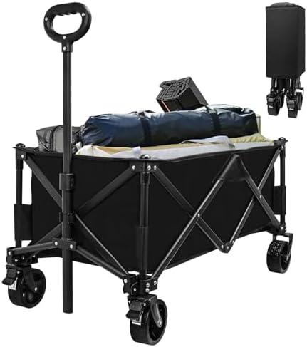 SZHLUX Collapsible Folding Wagon, Heavy Duty Garden Cart with All Terrain Wheels, Portable Large Capacity Utility Wagon Cart
