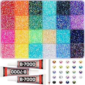 33000Pcs 3mm Rainbow Jelly Rhinestones Gems for Bedazzling Crafting, Colorful Bedazzled Resin Gemstone Flatback Jewel, SS10 Multi Colored Bedazzler Kit with B7000 Glue for Book Clothes Crafts Clothing