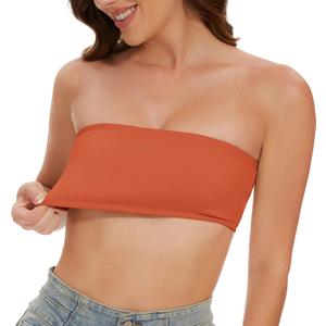 Women's Sports Bandeau Causal Tube Top Bra Strapless Wireless Non-Slip Detachable Padded Seamless Stretchy Bralettes (Orange)