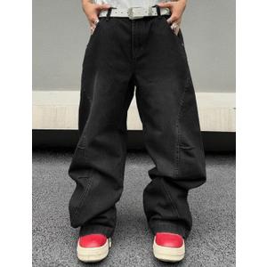 Men's Irregular Sutures Y2k Hip Hop Baggy Jeans Wide Leg Denim Pants Casual Loose Fit Trousers Streetwear, XXL