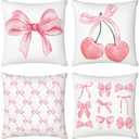 Mixweer 4 Pcs 18 x 18'' Coquette Pillow Covers Pink Bow Pillow Covers Watercolor Aesthetic Room Decoration for Bedroom Livingroom Bedroom Decor