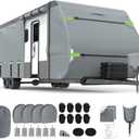 24-27FT RV Cover Upgraded 8 Layers Top Windproof Travel Trailer Camper Cover r for 24' to 27' RV, with Tire Cover,Hauler Cover Tongue Jack Extra Long Windproof Ropes