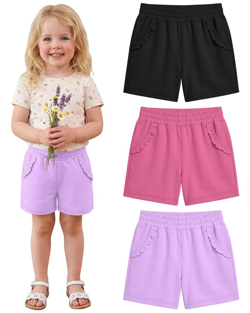 Halfchet 3 Pack Toddler Girls Shorts, 3-Color, 18-24 Months