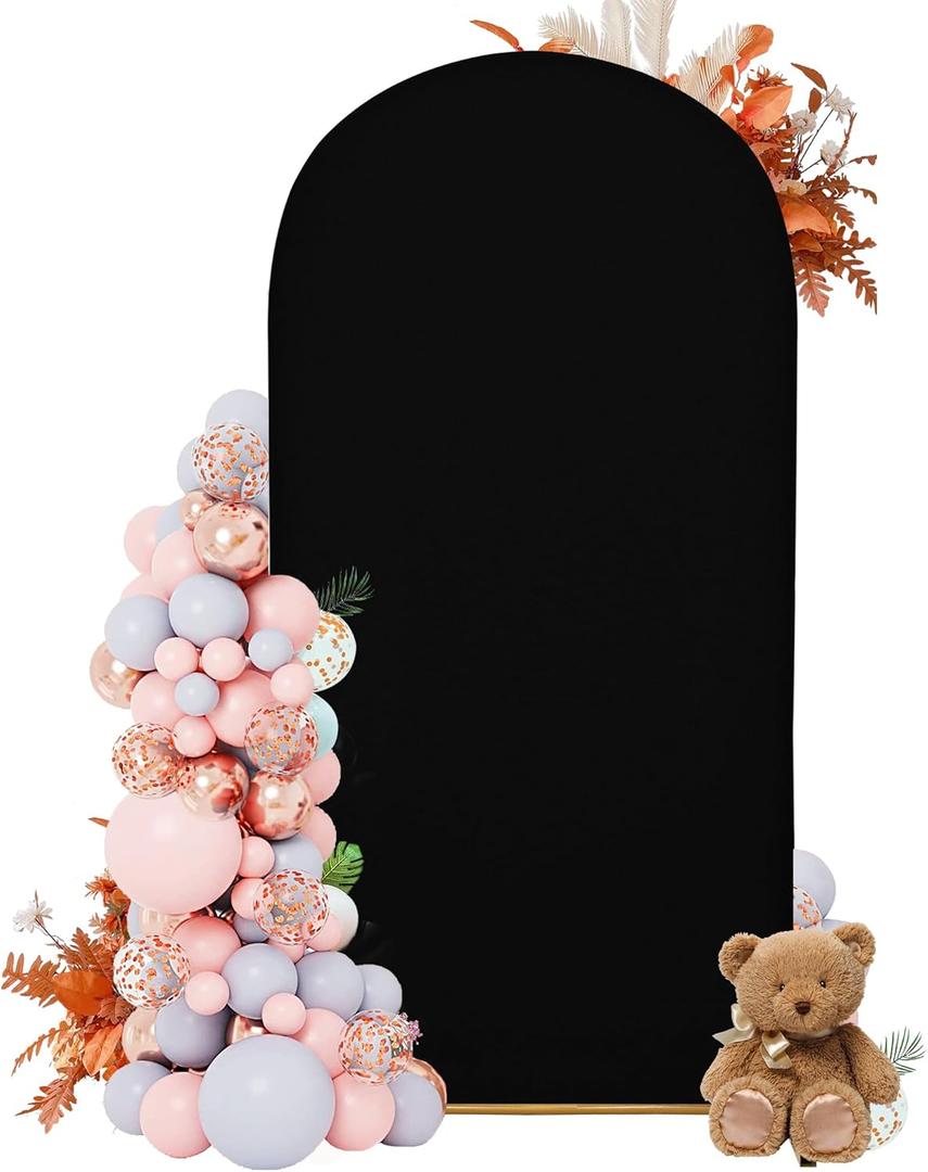 Arch Covers,Arch Backdrop Stand Fitted Cover for Wedding Birthday Party Ceremony Banquet Decoration(7.2FT,Black,Cover Only)
