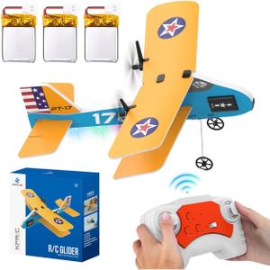 RC Plane, 2.4Ghz Remote Control Airplane with 3 Batteries & 6-axis Gyro Stabilizer, 2 Channel RTF PT-17 RC Toy, Easy to Fly for Beginners Kids Boys Girls Adults (Yellow)