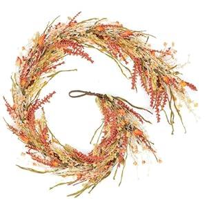 6.5 Ft Fall Straw Garlands for Mantle Thanksgiving Artificial Wreath Garland with Eucalyptus Floral Wreath Autumn Harvest Flower Garland Home Decor for Home Wedding Fireplace Autumn Indoor Decor