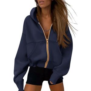 PRETTYGARDEN Hoodies for Women Sweatshirt Zip Up Hoodie Fall Fashion 2025 Trendy Long Sleeve Jackets Winter Clothing Outfits (X-Large, Navy)