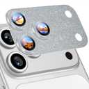 Uyiton for iPhone 17-Pro Camera-Lens Protector: Bling [Not Easy to Break][Strong Adsorption][Case-Friendly] Metal Tempered Glass Rear Camera Screen Cover - Glitter Silver