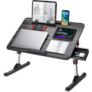 NEARPOW Laptop Desk for Bed, Adjustable Foldable Bed Table Lap Desk, Computer Tray Laptop Stand with Book Stand,Wrist Rest, Storage Drawer Foldable Lap Desk for Adults Kids Writing Work Study Couch