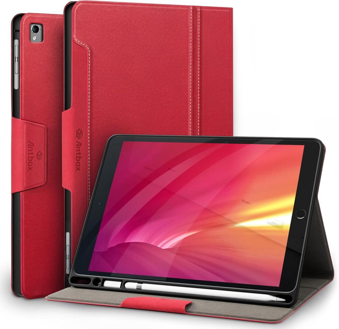 Antbox Case for iPad Air 2/iPad 6th/5th Generation(9.7'')/Pro 9.7''/Air 1 Vegan Leather Case with Pencil Holder Auto Sleep/Wake Function Smart Cover for iPad 9.7'' (Red)