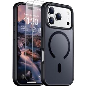 SPIDERCASE Designed for iPhone 17 Pro Case, Magnetic Translucent [2 Tempered Glass Screen Protector] [Camera Protection] Anti-Fingerprint Anti-Scratch for iPhone 17 Pro 6.3, Black