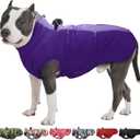 Dog Coat Winter Warm Dog Jackets for Large Dogs Reflective Snowsuit with Harness Fleece Dogs Snow Jacket Waterproof Pet Clothes for Cold Weather (Purple)