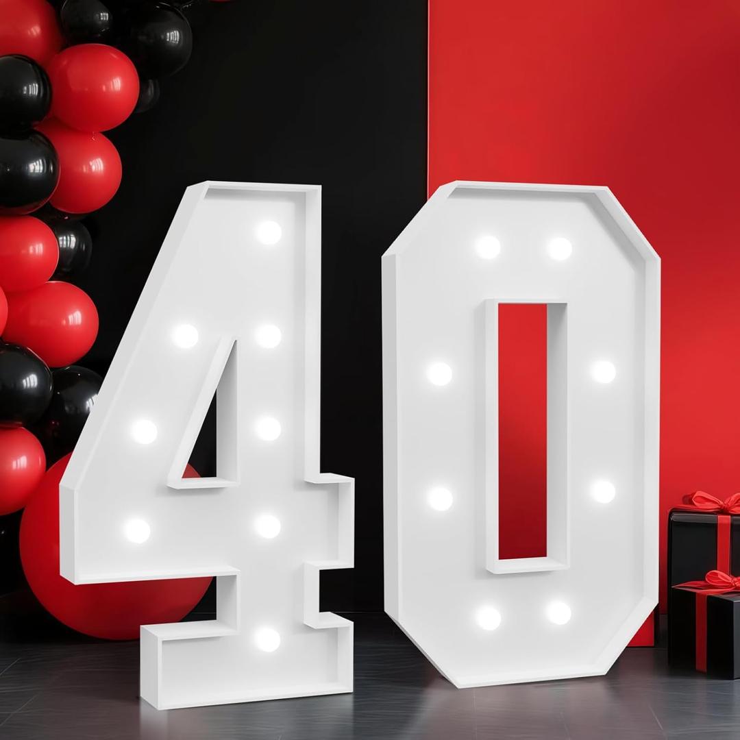 2FT Marquee Numbers 40, Light up Numbers for 40 Birthday Decoration, Large Light Up for 40 Years Old Birthday Party, Anniversary Party Decor Birthday Sign, PreCut Foamboad Mosaic DIY