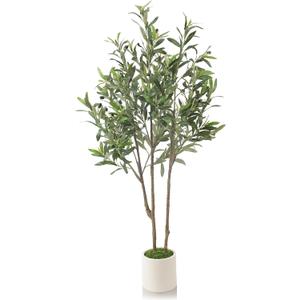 Alupssuc 4ft Olive Trees Artificial Indoor & Outdoor, Faux Olive Tree with Lively Artificial Trunk and Lifelike Fruits, Fake Potted Tree for Modern Home Office Living Room Decor