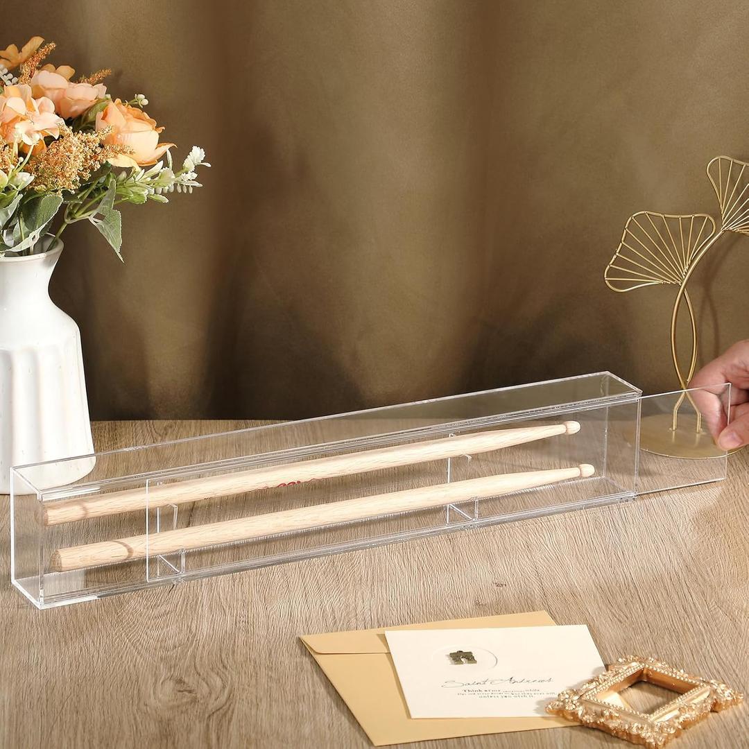 Silipull Drumstick Display Case 18 x 2 x 3.5'' Double Drum Stick Holder Display Case Clear Acrylic Wall Mounted UV Protection Drum Accessories Drummers Gift for Collector Memorabilia Souvenirs