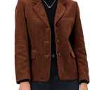 Corduroy Casual Blazer for Women's Lapel Collar Button Front Long Sleeve Vintage Business Jacket, XL