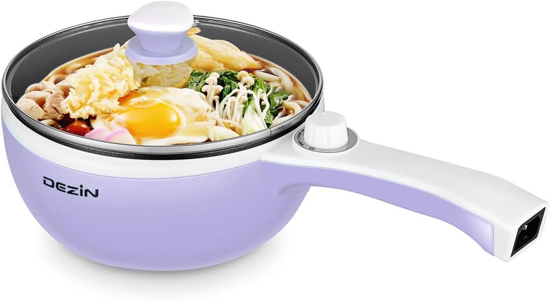 Dezin Hot Pot Electric Upgraded, Non-Stick Sauté Pan, Rapid Noodles Electric Pot, 1.5L Mini Portable Hot Pot for Steak, Egg, Fried Rice, Ramen, Oatmeal, Soup with Power Adjustment