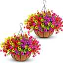 Geegoods 2 Set Artificial Hanging Flowers for Outdoors, UV-Resistant Fake Hanging Baskets, Realistic Hanging Planters for Outdoor Plants for Patio Porch Balcony Yard Decor Mix 4 Colors-2packs, 2 Packs