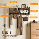 29" Coat Rack Wall Mount with Shelf & Drawer, Heavy Duty Wood Entryway Organizer, Wall Coat Hanger with 12 Metal Hooks, Wall Mounted Coat Rack Key & Mail Holder for Living Room, Bedroom