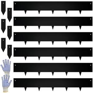 Steel Landscape Edging - 40" LX 6" H Metal Garden Edging - Landscape Lawn Edging - 20FT Total 6 Pcs - No-Dig Hammer Heavy Duty Metal Edging Bendable Border Strips for Lawn Yard Black GJWCVL - 6 Clips