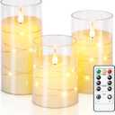 Homemory Flickering Flameless Candles with String Lights, Battery Operated Candles, Embedded String Lights LED Candles, Unbreakable Plexiglass Candle with Remote, Set of 3, Ivory White