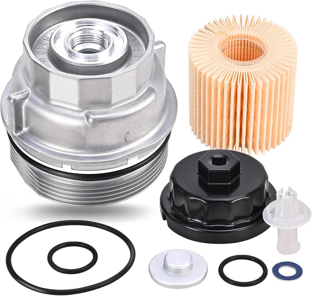 15620-31060 Oil Filter Housing Cap Assembly Kit for Toyota Rav4 Tundra 4Runner Camry Highlander Tacoma Lexus RX350 Aluminum Oil Filter with Wrench Drain Plug Replace 1562031060 15643-31050 04152-YZZA1