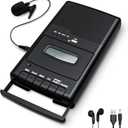 Cassette Player Recorder & Converter,Recording to USB/Tape from Mic, Convert Tapes to WAV Digital via USB Drive, Portable Tape Player with Collar Mic, Retractable Handle, 3.5MM Earphone Jack, REM Port (Black)