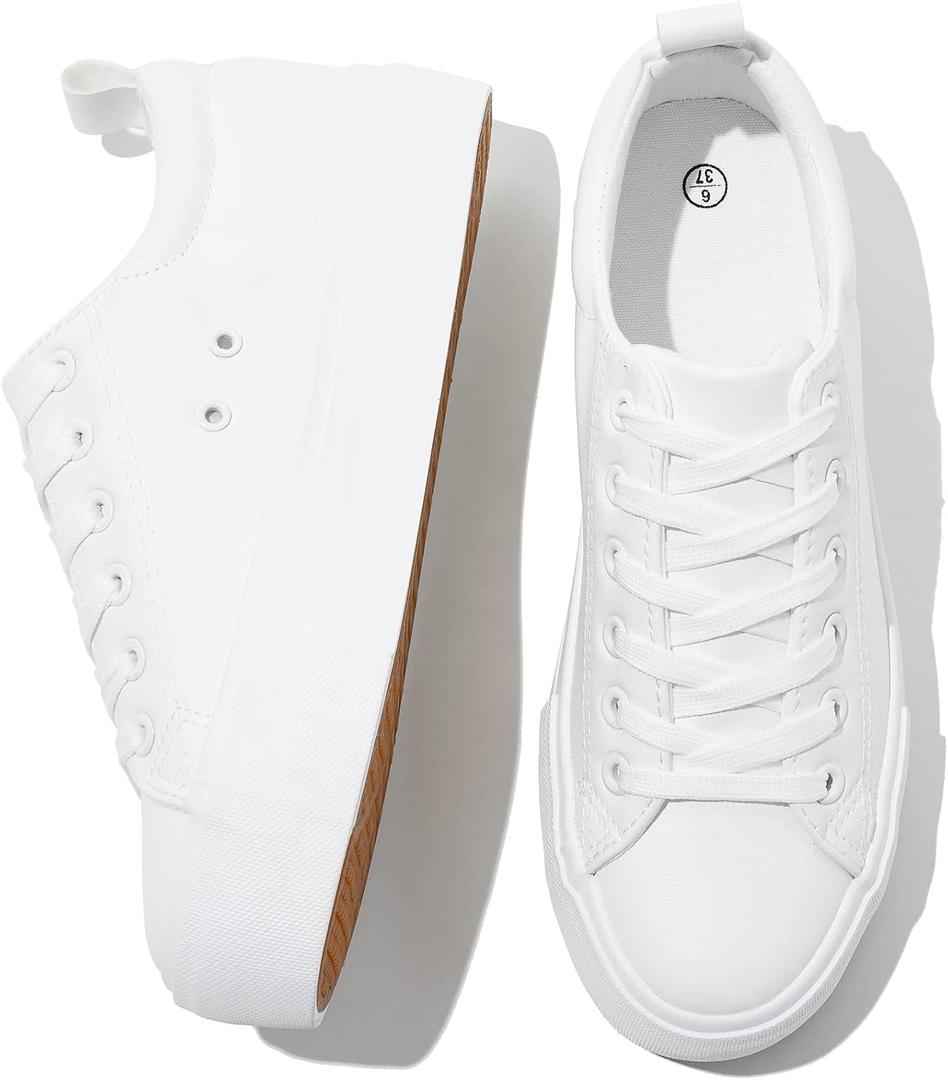 SERNIAL Womens White Platform Sneakers PU Leather Platform Shoes Walking Shoes for Women(White, US6.5)
