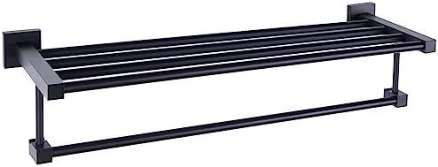 Juvale Black Bathroom Shelf & Towel Holder - 24-Inch Matte Black Aluminum Alloy - Wall-Mounted Towel Rack with Shelf for Shower - Bathroom Organizer & Storage