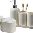 Bathroom Accessories Set, 5PCS Modern Bathroom Accessory Set with Soap Dispenser, Mouthwash Cup & Toothbrush Holder, Qtip Holder, Tray (Cream)