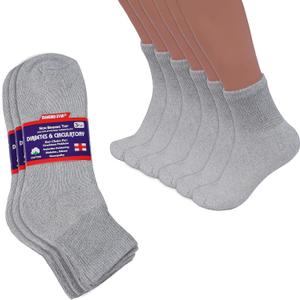 Diamond Star Diabetic Ankle Socks for Men and Women, Non Binding Cushioned Cotton Socks for Sensitive Feet Care (10-13, Grey), 12 Pairs