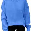 MEROKEETY Women's Oversized Cropped Sweatshirts Crewneck Fleece Workout Pullover Sweater Fall Outfits (M, Blue)