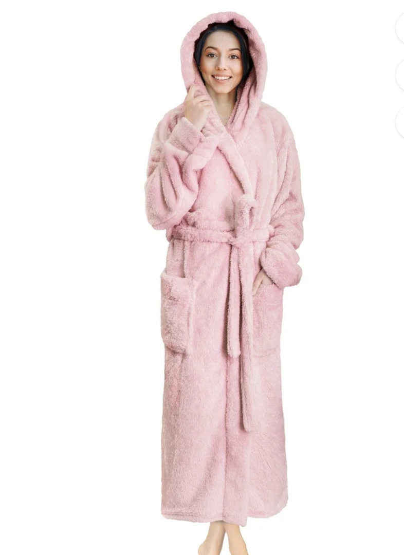 PAVILIA Women Hooded Plush Soft Robe | Fluffy Warm Fleece Sherpa Shaggy Bathrobe (L/XL, Light Pink)