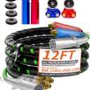 12FT 3 in 1 Trailer Air Line Hose Kit Assembly with Gladhands, Handles, Seals, 7 Way ABS Electrical Power Cable Airline Hose Wrap for Semi Trucks Trailer Tractor