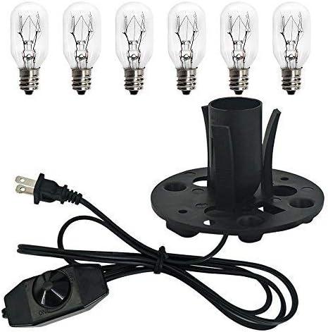 haraqi Himalayan Salt Lamp Cord (6ft) with Dimmer Switch,Original Replacement Cord with Base Assembly(3.34 Inches) and 6 Piece 25 Watt E12 Bulbs for Salt Rock Lamp