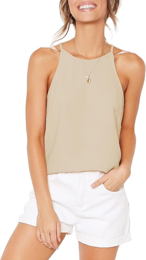 THANTH Womens Tanks Tops Halter Summer Sleeveless Shirts Casual Basic Tee Shirts High Neck Tank Tops
