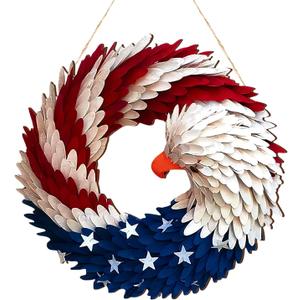 4th of July Wreath for Front Door, Jaxbo 2025 New Patriotic Wreath Handmade Eagle Wreaths, Red White and Blue Flag Wreaths Festival Garland Decoration Front Door Wall Home Decor