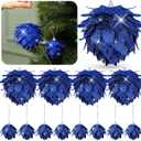 Syhood 12 Pcs Christmas Ball Ornaments Glitter Pinecone Balls Xmas Tree Decoration Hanging Pinecone Ornaments Rustic Pine Cones for Xmas Winter Party Holiday Wedding Home Decorations(Royal Blue)