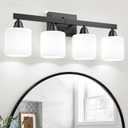 VOLISUN Matte Black Bathroom Light Fixtures, 4-Light Bathroom Vanity Lights Over Mirror, Modern Vanity Light for Bathrooms, Bathrooms Lights Fixtures Over Mirror with Milky White Frosted Glass Shades