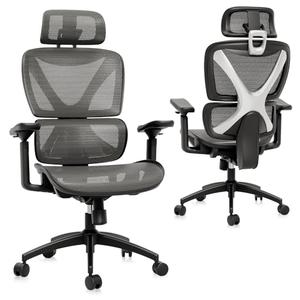 GABRYLLY Ergonomic Office Chair, Big and Tall Mesh Chair with Lumbar Support, 3D armrest - 215° Rotation, Adjustable Headrest & Soft Seat, Durable Desk Chair 350LBS for Work Gaming Computer,Grey
