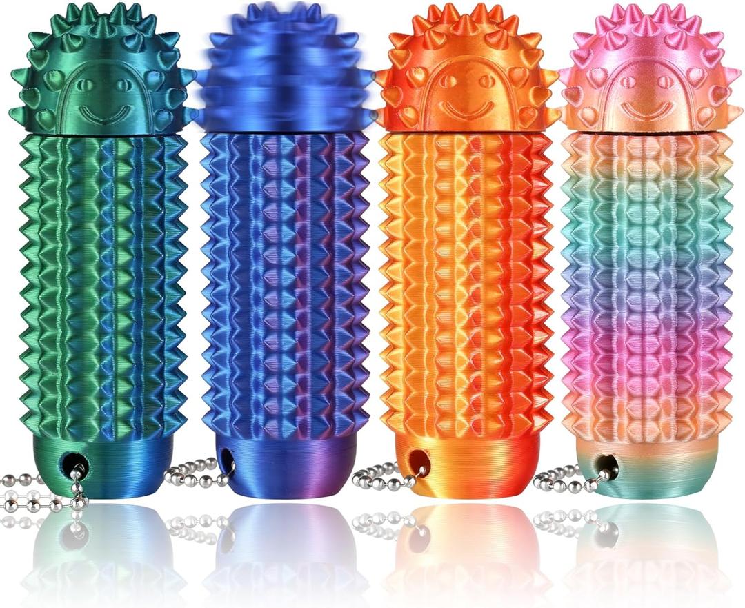 Little Ouchies Pain Fidget 4PCS  Pain Stim Tool Rotatable Spiky Sensory Fidget Toys for Adults Anxiety Relief, 3D Printed Grippie Keychain for Focus & Skin Picking, Stress Relief Gift for Teens