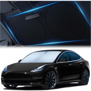 Magnelex Tesla Windshield Sun Shade (Model 3/Y), Reflective Polyester Blocks Heat & Sun, Foldable Car Window Sun Blocker, Mirror Cut-Out, Fade-Resistant Sunshade, Tesla 3 Accessories