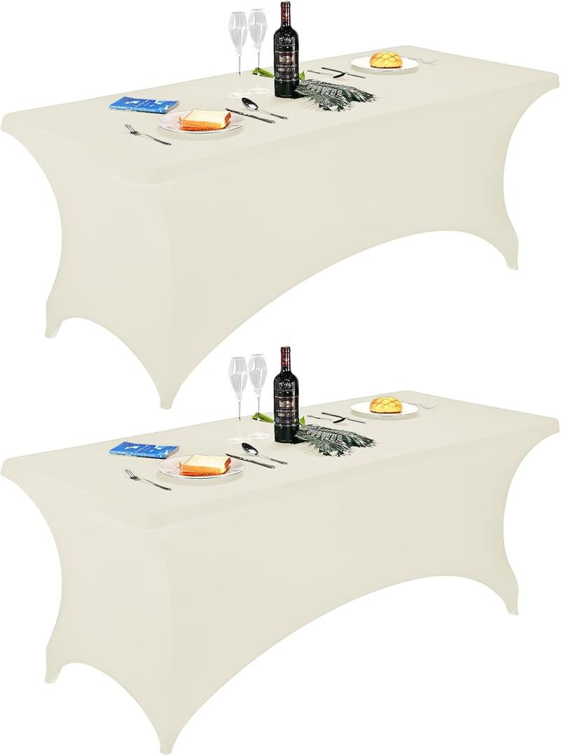 FORLIFE 2Pack Spandex Table CoversFitted Tablecloth for Rectangular Tables, Stretch Patio Table Covers, Universal Spandex Table Cover for Wedding, Banquet, Party (6ft, Ivory) (72" x 30" (Rectangle) 2PACK)