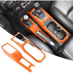 RT-TCZ Center Console Gear Shift Panel Trim Cover 4WD Four Wheel Drive Cup Holder Panel Trim Cover Decoration Interior Accessories for Jeep Wrangler JL JLU & Gladiator JT 2018-2024,Orange, Pack of 1 