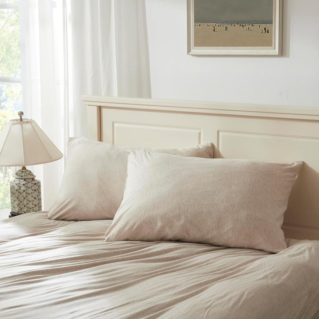 H HOUSEHOLD 100% Jersey Knit Cotton King Size Pillowcases Set of 2, Super Soft Breathable Pillow Cases for Sleeping, Envelope Closure, Stretchy T-Shirt Fabric (Light Coffee, King Size Pillowcase)