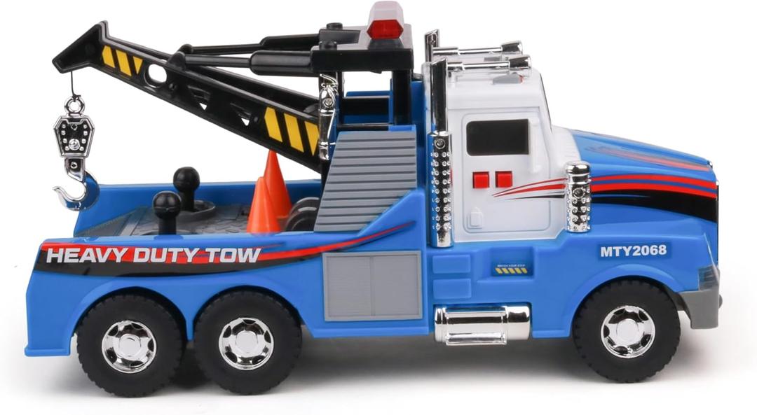 Mighty Fleet Mighty Motorized Tow Truck Toy 15" Vehicle with Lights, Sounds, Working Winch & Traffic Cones Batteries Included Ages 3+
